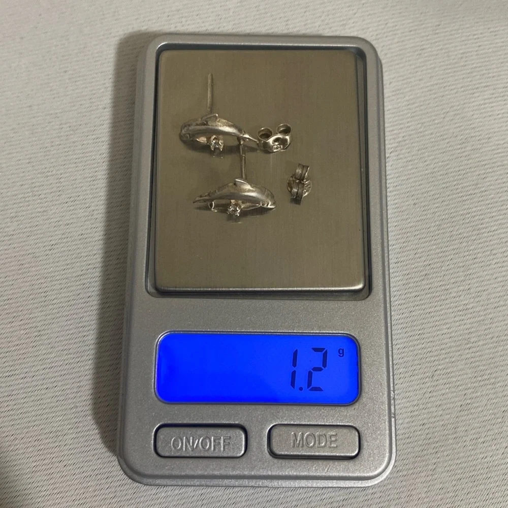 925 Sterling Silver Dolphin Earrings w CZs